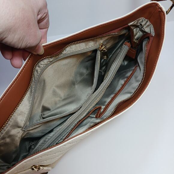 Bostanten Hobo Handbag Shoulder Tote Cream And Brown Gold Accents EUC - Picture 5 of 12